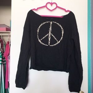 Disney Off Shoulder Cropped Peace Bones Sweater